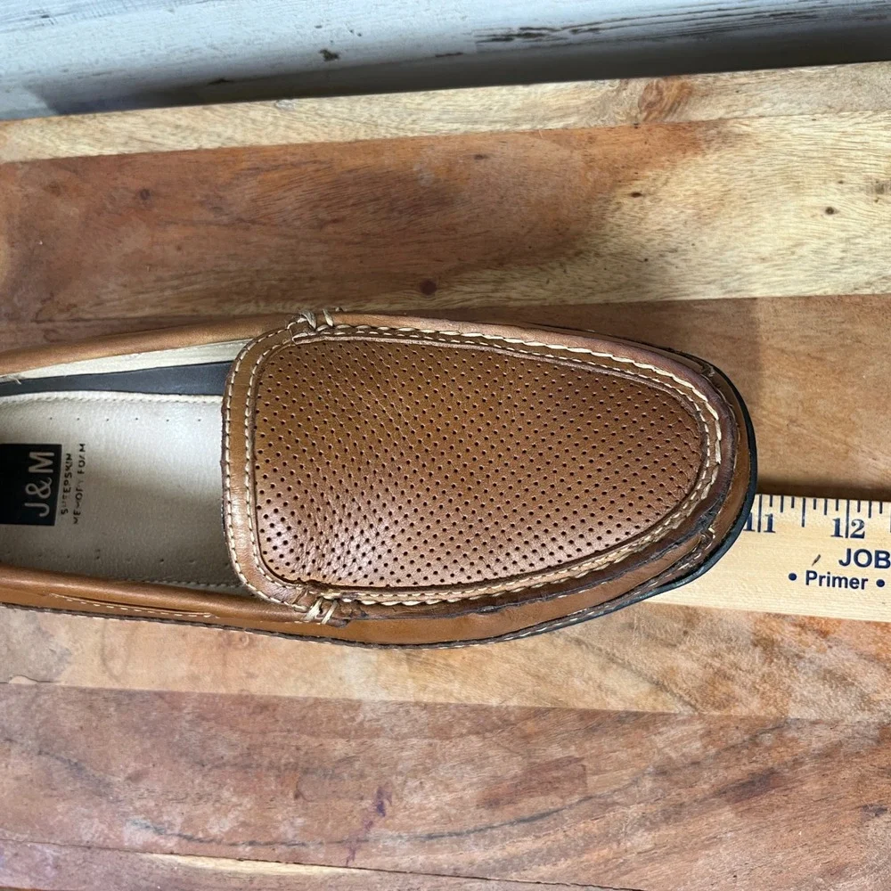 Johnston & Murphy J&M Shoes Men 8M Tan Leather Memory Foam Slip On Loafers